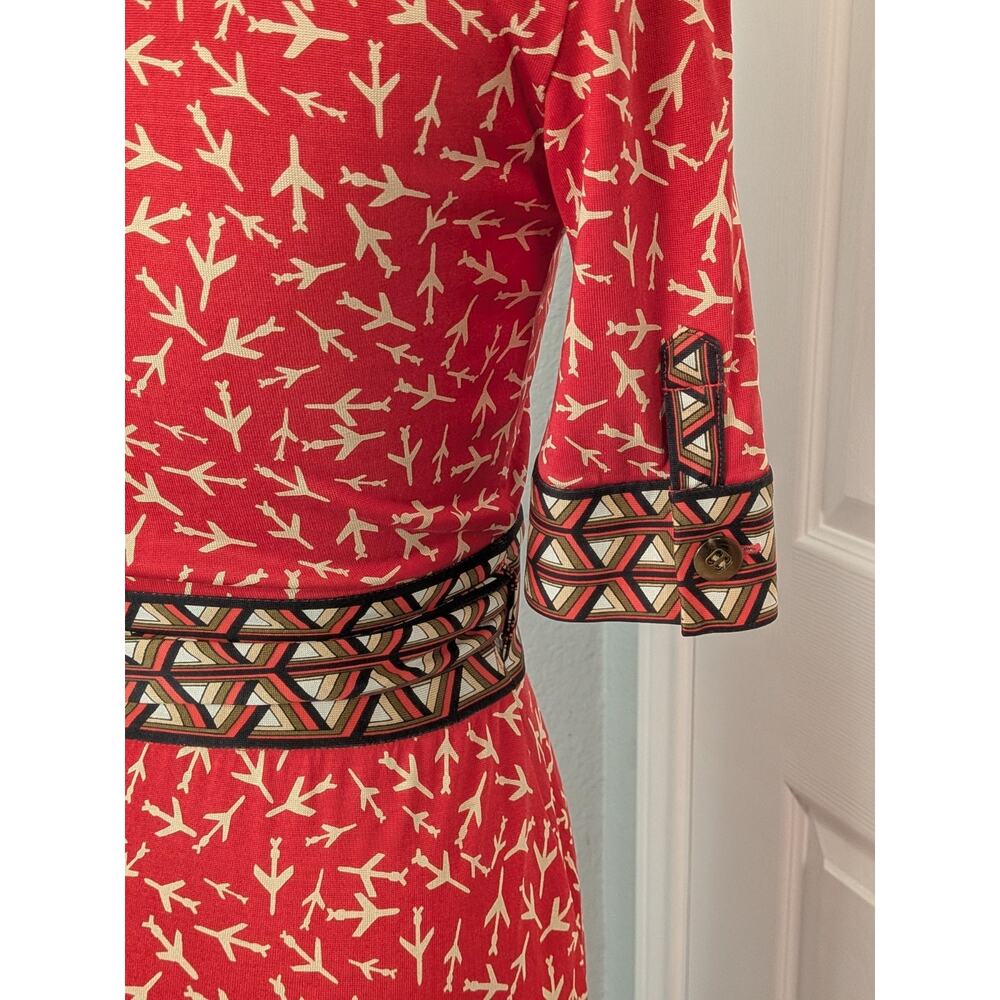 Diane von Furstenberg Lucinda Silk Wrap Dress Womens Size S Red Airplanes - Picture 5 of 11